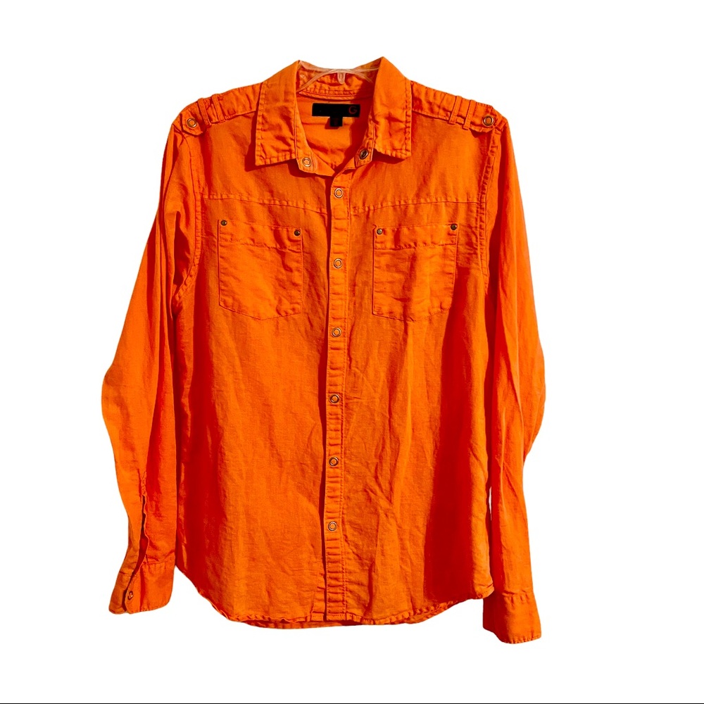 G By Guess Women Tangerine Snap Front And Sleeves Long Sleeve Western Shirt S
